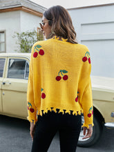 Load image into Gallery viewer, Cherry Pattern V-Neck Fringe Cropped Sweater | NCS
