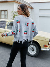 Load image into Gallery viewer, Cherry Pattern V-Neck Fringe Cropped Sweater | NCS
