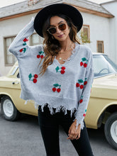 Load image into Gallery viewer, Cherry Pattern V-Neck Fringe Cropped Sweater | NCS
