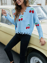 Load image into Gallery viewer, Cherry Pattern V-Neck Fringe Cropped Sweater | NCS

