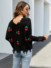 Load image into Gallery viewer, Cherry Pattern V-Neck Fringe Cropped Sweater | NCS
