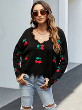 Load image into Gallery viewer, Cherry Pattern V-Neck Fringe Cropped Sweater | NCS
