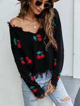 Load image into Gallery viewer, Cherry Pattern V-Neck Fringe Cropped Sweater | NCS

