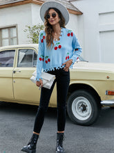 Load image into Gallery viewer, Cherry Pattern V-Neck Fringe Cropped Sweater | NCS
