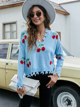 Load image into Gallery viewer, Cherry Pattern V-Neck Fringe Cropped Sweater | NCS
