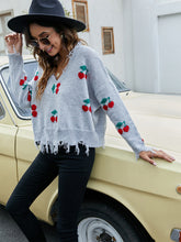 Load image into Gallery viewer, Cherry Pattern V-Neck Fringe Cropped Sweater | NCS
