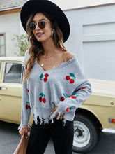 Load image into Gallery viewer, Cherry Pattern V-Neck Fringe Cropped Sweater | NCS
