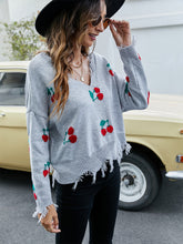 Load image into Gallery viewer, Cherry Pattern V-Neck Fringe Cropped Sweater | NCS
