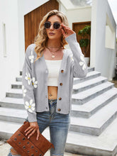 Load image into Gallery viewer, Collegiate Style Floral Pattern Knit Cardigan Loose-Fit Sweater | NCS
