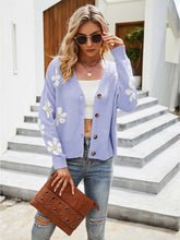 Load image into Gallery viewer, Collegiate Style Floral Pattern Knit Cardigan Loose-Fit Sweater | NCS

