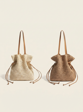 Load image into Gallery viewer, Artisanal Hand-Crocheted Straw Bucket Bag
