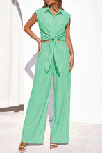 Load image into Gallery viewer, Women's Striped Button-Front Sleeveless Shirt &amp; Wide-Leg Pants Set
