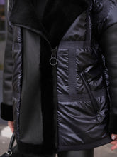 Load image into Gallery viewer, Audrey Genuine Lamb Leather Fox Fur Down Coat in Dark Sapphire
