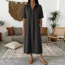 Load image into Gallery viewer, Women's Linen Blend Short Sleeve Polo Neck Maxi Dress
