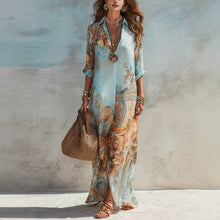 Load image into Gallery viewer, Chiffon Digital Print Vintage Flowy Midi Dress – Women's Button-Front Sundress
