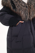 Load image into Gallery viewer, Rei Genuine Fur Trim Hooded Down Coat in Navy
