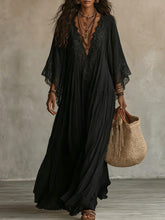 Load image into Gallery viewer, Women's Deep V-Neck Lace Trim Flared Sleeve Boho Maxi Dress
