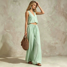 Load image into Gallery viewer, Women's V-Neck Sleeveless Camisole Top &amp; Wide Leg Pants Set
