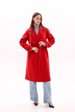 Load image into Gallery viewer, Karina Belted Wool Cashmere Blend Overcoat in Ruby
