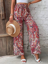 Load image into Gallery viewer, Women's Paisley Print Wide-Leg Pants – Boho Smocked Elastic Waist Tie-Up Flowy Trousers
