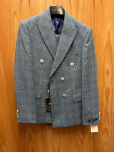 Load image into Gallery viewer, Moda Color Teal/White checkered Turkish Slim Fit Double Breasted Wool Suit
