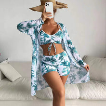 Load image into Gallery viewer, Mesh Cover-Up Three-Piece Swimwear Set – Bikini with Leg-Length Briefs
