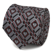 Load image into Gallery viewer, DC Superman Geometric Gray Silk Men&#39;s Tie
