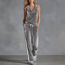 Load image into Gallery viewer, Women's Sleeveless Hooded Velvet Top &amp; Long Pants Set | Casual Sporty 2-Piece in 6 Colors
