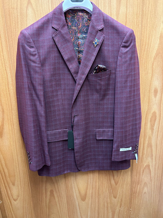 Needle & Stitch NS2N-107 Burgundy with Blue Glen Plaid 2-Button Blazer