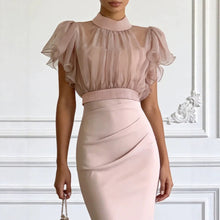 Load image into Gallery viewer, Pink Mesh Lace-Up Waist Two-Piece Dress Set – Elegant Long Skirt &amp; Top
