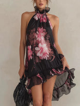 Load image into Gallery viewer, Women's Floral Print Chiffon Off-Shoulder Mini Dress | High Waist A-Line Strapless Summer Dress
