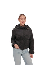 Load image into Gallery viewer, Studded Light Demi-Season Hooded Cropped Jacket in Black
