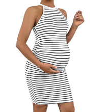 Load image into Gallery viewer, Striped Maternity Dress with Halter Neck Design - # BAGE211510119-PRG
