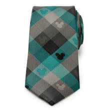 Load image into Gallery viewer, Disney Mickey Mouse Silhouette Teal Plaid Men's Tie
