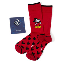 Load image into Gallery viewer, Disney Mickey Mouse Pie-Eyed Red Sock and Mickey Blue Lapel Pin Gift Set
