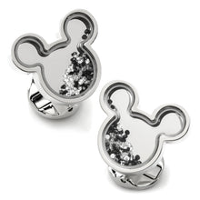 Load image into Gallery viewer, Disney Mickey Mouse Silhouette Floating B/W Crystal Stainless Steel Cufflinks
