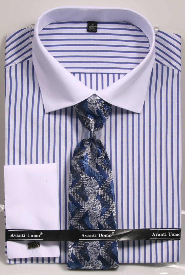 Avanti Uomo French Cuff Dress Shirt DNS02 Royal Blue (Slim Fit)