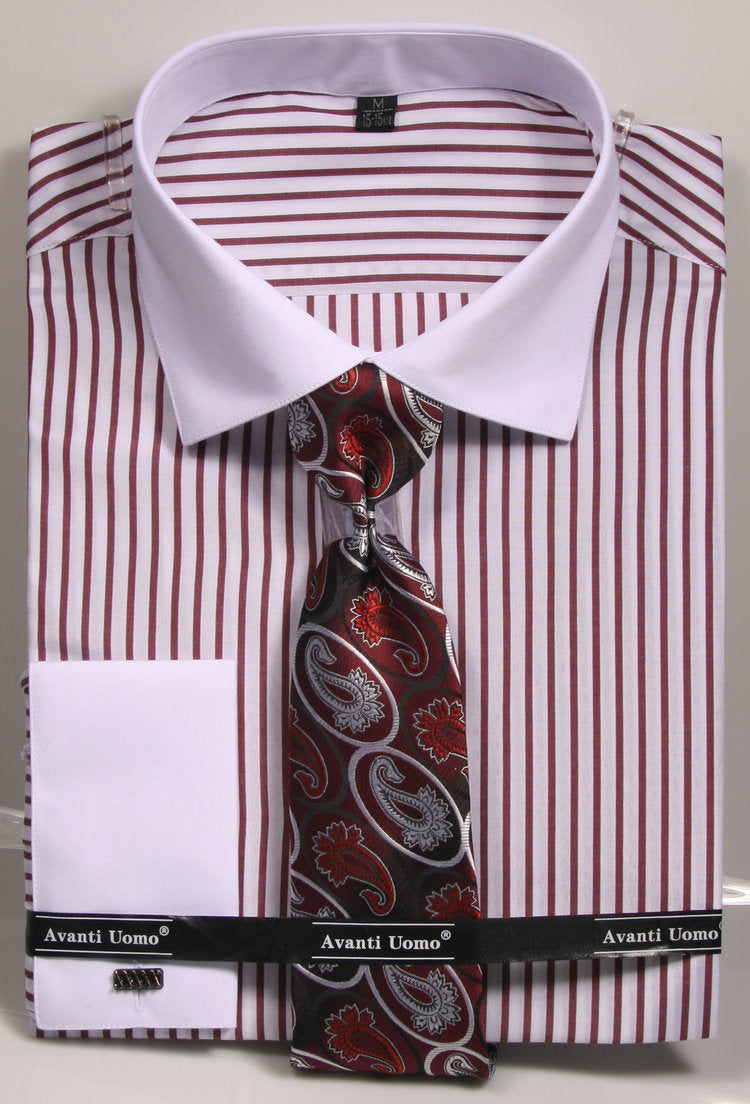 Avanti Uomo French Cuff Dress Shirt DNS02 Burgundy (Slim Fit)