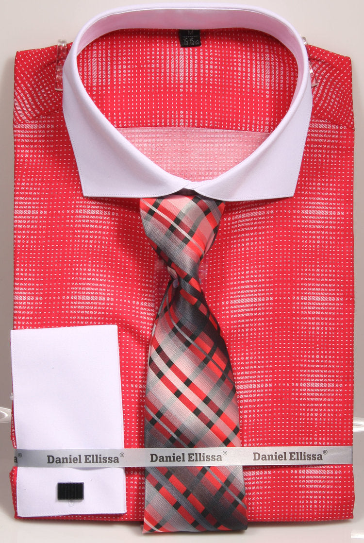 Avanti Uomo French Cuff 100% Cotton Men's Dress Shirt DNS03 Coral (Slim Fit)