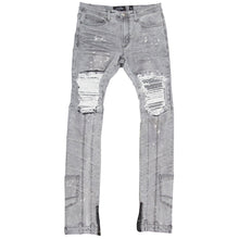 Load image into Gallery viewer, F1748 Shredded Biker Denim Jeans w/ Bottom Leg Zipper | 40-inch Inseam - Gray
