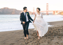 Load image into Gallery viewer, Short Sleeves A-line light-weight lace applique tulle mini wedding dress
