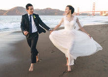 Load image into Gallery viewer, Short Sleeves A-line light-weight lace applique tulle mini wedding dress
