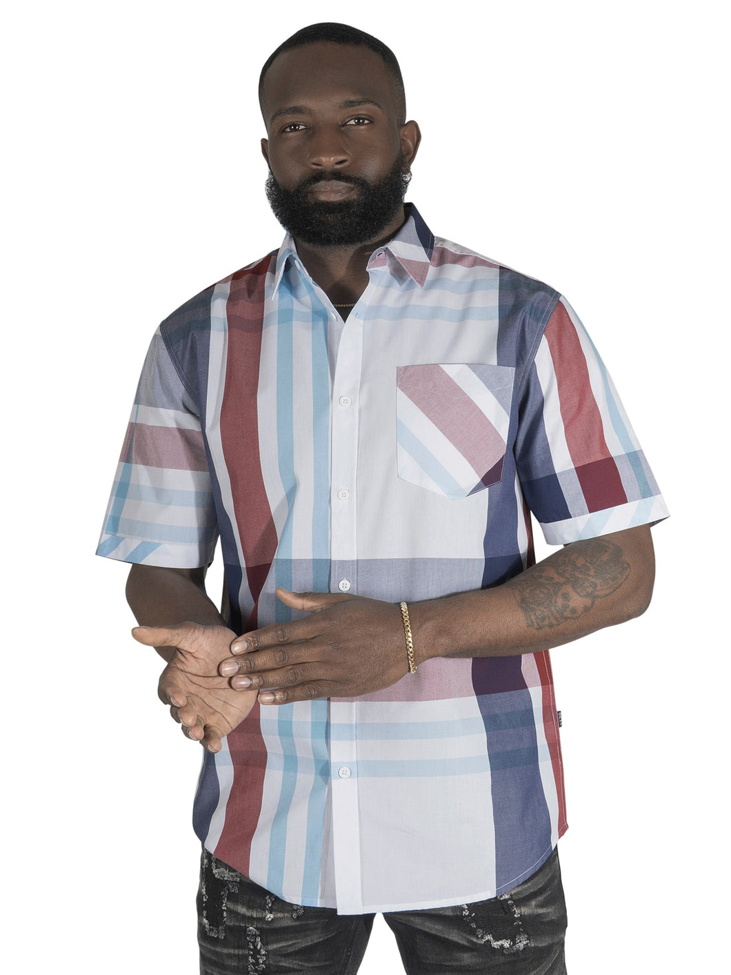 V842 Robert Plaid Button-Down Shirt - Navy