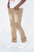 Load image into Gallery viewer, F1748A Shredded Biker Denim Jeans w/ Bottom Leg Zipper | 32-inch Inseam - Khaki
