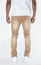 Load image into Gallery viewer, F1748A Shredded Biker Denim Jeans w/ Bottom Leg Zipper | 32-inch Inseam - Khaki
