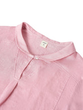 Load image into Gallery viewer, 100% Linen Stripe Shawl V-Neck Half Sleeve Top
