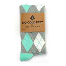 Load image into Gallery viewer, Mint and Grey Argyle Socks
