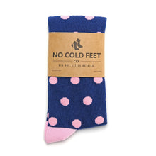 Load image into Gallery viewer, Navy Blue with Pink Polka Dot Socks
