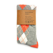 Load image into Gallery viewer, Coral and Grey Argyle Socks
