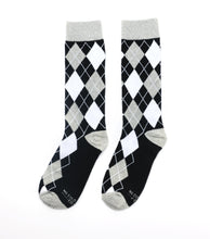 Load image into Gallery viewer, Black and White Argyle Socks
